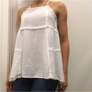 Zara TRF Flowy Backless Frayed Off White Resortwear Bohochic Tank Top Medium‎